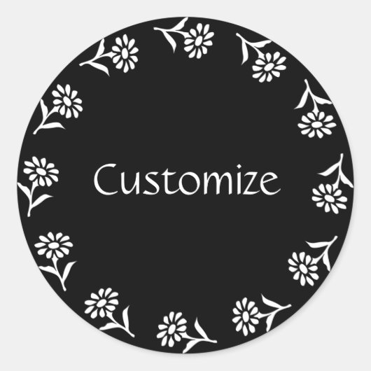 Little Flowers Sjabloon - B&W - v2 Ronde Sticker (Voorkant)