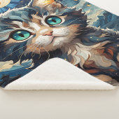 Little Fluffy Kitten Night Sky Glas in lood Sherpa Deken (3/4)
