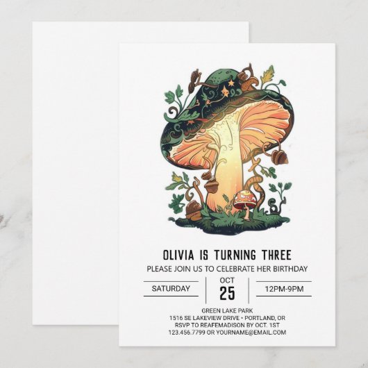 Little Forest digitale paddenstoelverjaardag Kaart (Voorkant / Achterkant)