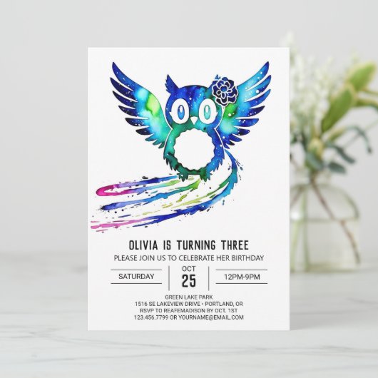 Little Forest digitale uil verjaardag Kaart (Staand voorkant)