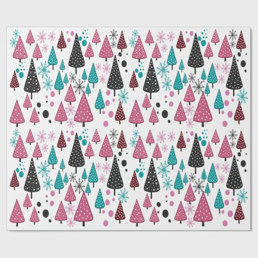 Little Forest Roze-Blauwgroen inpakpapier (Vlak)