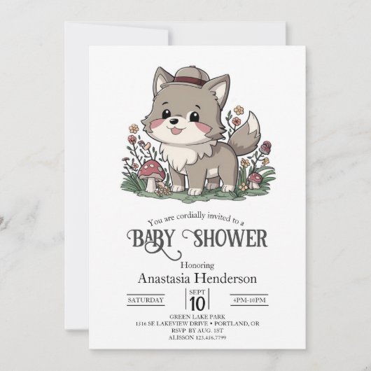 Little Forest Wolf Baby shower Kaart (Voorkant)