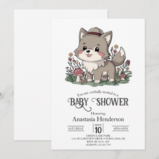 Little Forest Wolf Baby shower Kaart (Voorkant / Achterkant)