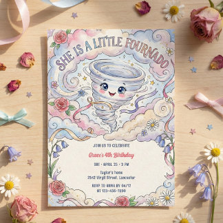 Little Fournado Cute Tornado Girl Birthday Party Kaart
