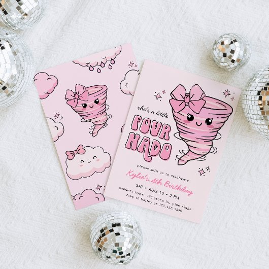 Little Fournado Pink Tornado 4th Birthday Kaart