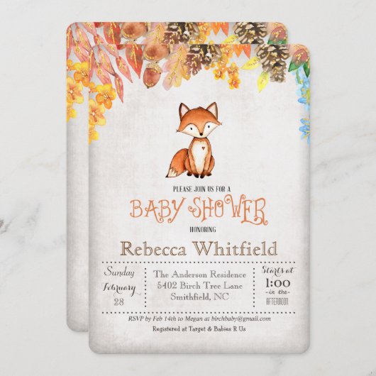 Little Fox Baby shower Invitation Kaart (Voorkant / Achterkant)