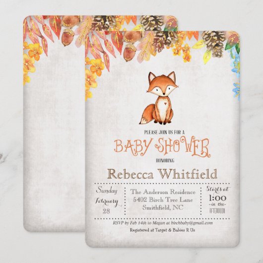 Little Fox Baby Shower Uitnodiging (Voorkant / Achterkant)