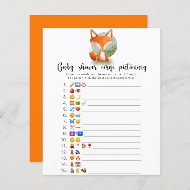 Little Fox cub - baby shower emoji pictionary game (Voorkant / Achterkant)