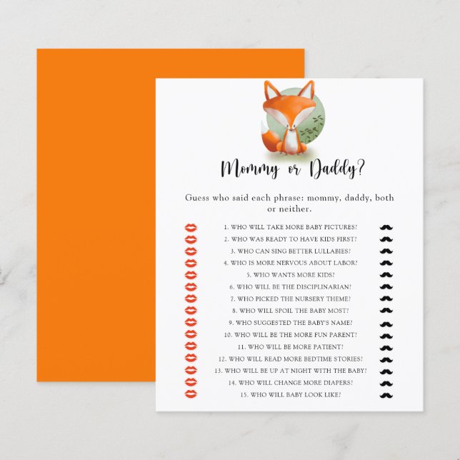 Little Fox Cub - baby shower game over mama of pap (Voorkant / Achterkant)