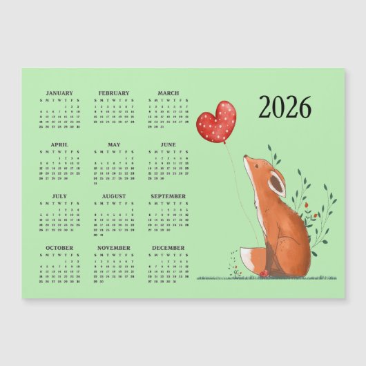 Little Fox Design 2026 Calendar Magnetic Card (Voorkant)