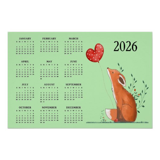 Little Fox Design 2026 Calendar  Perfect Poster (Voorkant)