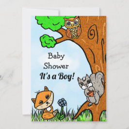 Little Fox en Forest Friends Boy's Baby shower Kaart