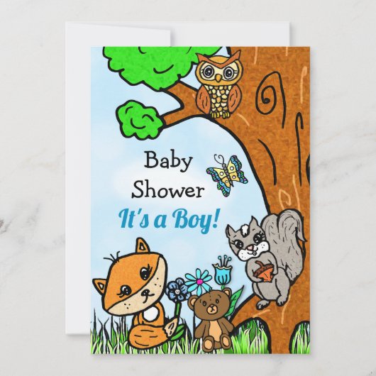 Little Fox en Forest Friends Boy's Baby shower Kaart (Voorkant)