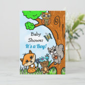 Little Fox en Forest Friends Boy's Baby shower Kaart (Staand voorkant)