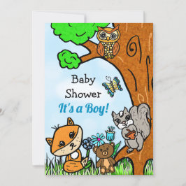 Little Fox en Forest Friends Boy's Baby shower Kaart