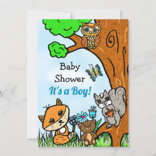 Little Fox en Forest Friends Boy's Baby shower Kaart