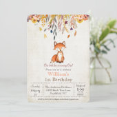 Little Fox Fall 1e verjaardagsuitnodiging Kaart (Staand voorkant)
