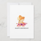 Little Fox Floral 1st Birthday Party Invitation Kaart (Achterkant)