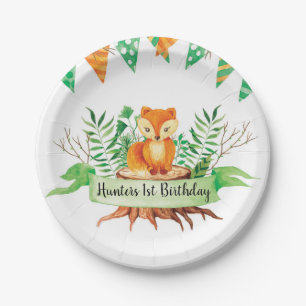 Little Fox Forest Watercolor Verjaardagsfeest Aang Papieren Bordje
