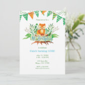 Little Fox Forest Waterverf 1st Birthday Party Kaart (Staand voorkant)
