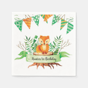 Little Fox Forest Waterverf Birthday Party Custom Servetten
