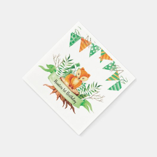 Little Fox Forest Waterverf Birthday Party Custom Servetten (Hoek)