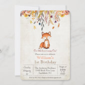 Little Fox Herfst 1e verjaardagsuitnodiging Kaart (Voorkant)