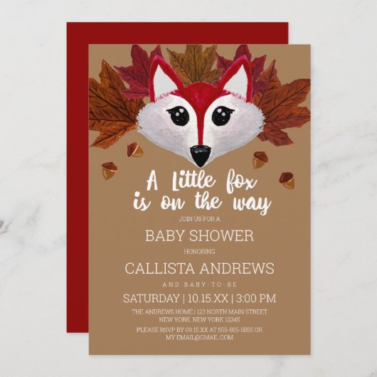 Little Fox Herfst Red Brown Waterverf Baby shower Kaart (Voorkant / Achterkant)