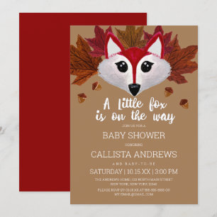 Little Fox Herfst Red Brown Waterverf Baby shower  Kaart