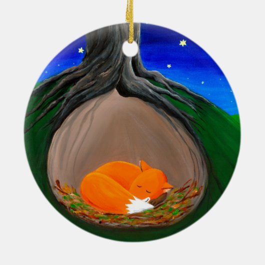 Little Fox | Hout Keramisch Ornament (Achterkant)