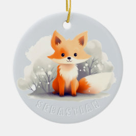 Little fox in winter keramisch ornament