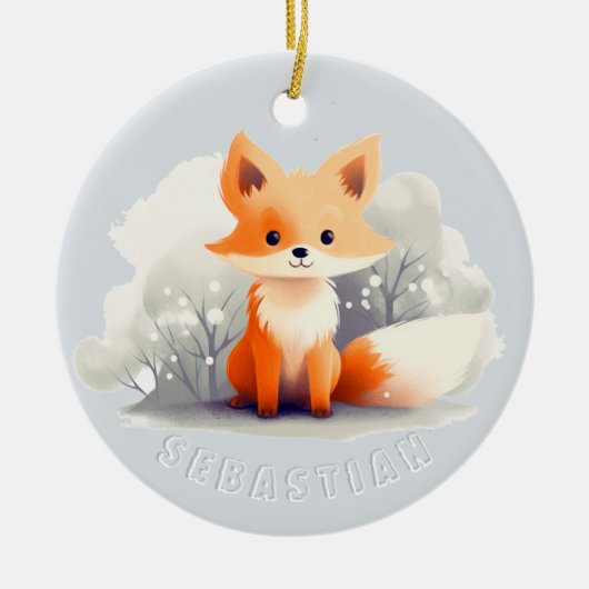 Little fox in winter keramisch ornament (Voorkant)