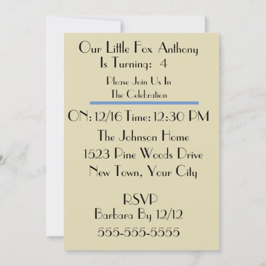 Little Fox Kids Uitnodiging voor verjaardag (Achterkant)