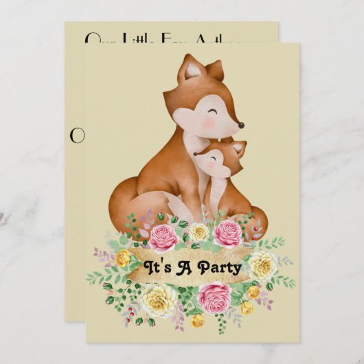 Little Fox Kids Uitnodiging voor verjaardag (Voorkant / Achterkant)