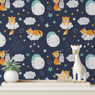 Little Fox Moon Stars Nursery Peel and Stick Behang
