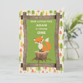 Little Fox Rustic Birthday Party Celebration Kaart (Staand voorkant)