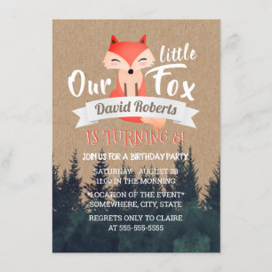 Little Fox Rustic Forest Birthday Party Kaart