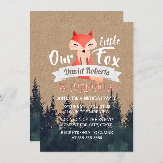 Little Fox Rustic Forest verjaardagsfeestje Kaart (Voorkant / Achterkant)