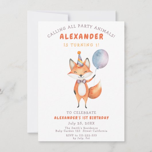 Little Fox verjaardagsfeestje Kaart (Voorkant)