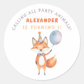Little Fox verjaardagsfeestje Ronde Sticker (Voorkant)