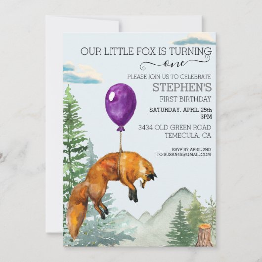 Little Fox Waterverf Woodland Forest Birthday Kaart (Voorkant)