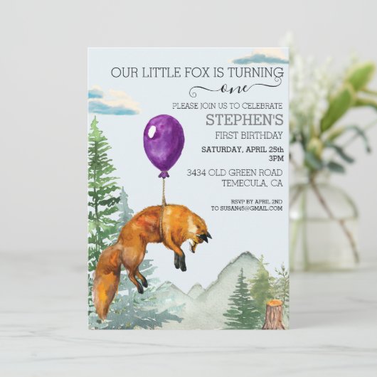 Little Fox Waterverf Woodland Forest Birthday Kaart (Staand voorkant)