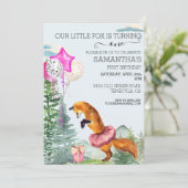 Little Fox Waterverf Woodland Pink Birthday Kaart (Staand voorkant)