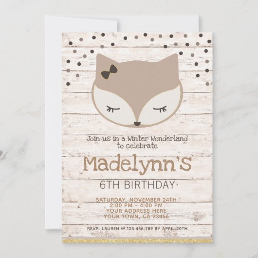 Little fox, wonderland Birthday Invitation Kaart (Voorkant)