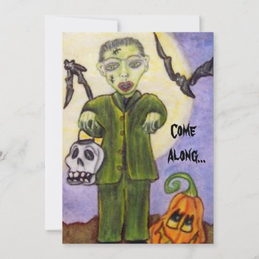 Little Frankenstein Custom Halloween Uitnodiging (Voorkant)