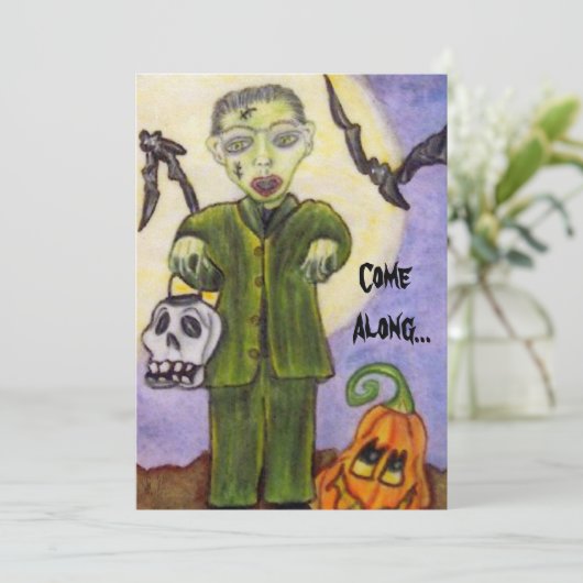 Little Frankenstein Custom Halloween Uitnodiging (Staand voorkant)