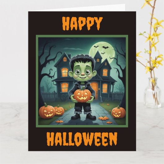 Little Frankenstein Halloween Kaart (Gele Bloem)