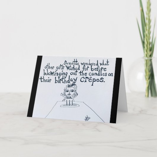 Little French Girl's Birthday Crepe Cake Wish Kaart (Voorkant)