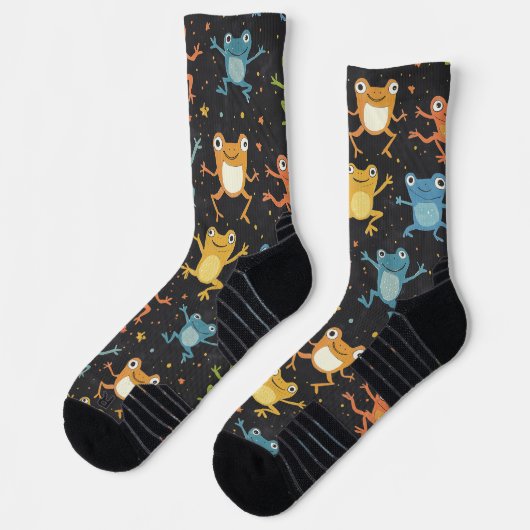 Little Frog Chalk Drawing Pattern Zwarte Sokken (Links)