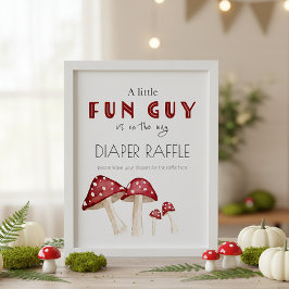 Little Fun Guy Mushroom Baby shower Luier Raffle Poster
